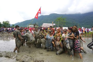 people celebrating asar 15 in Pokhara