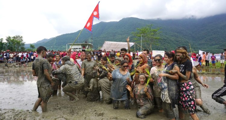 people celebrating asar 15 in Pokhara