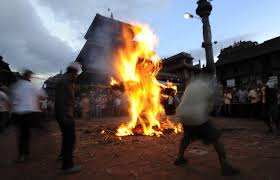 Gathemangal The Newari festival and how it is celebrated-people watching the demon burn.