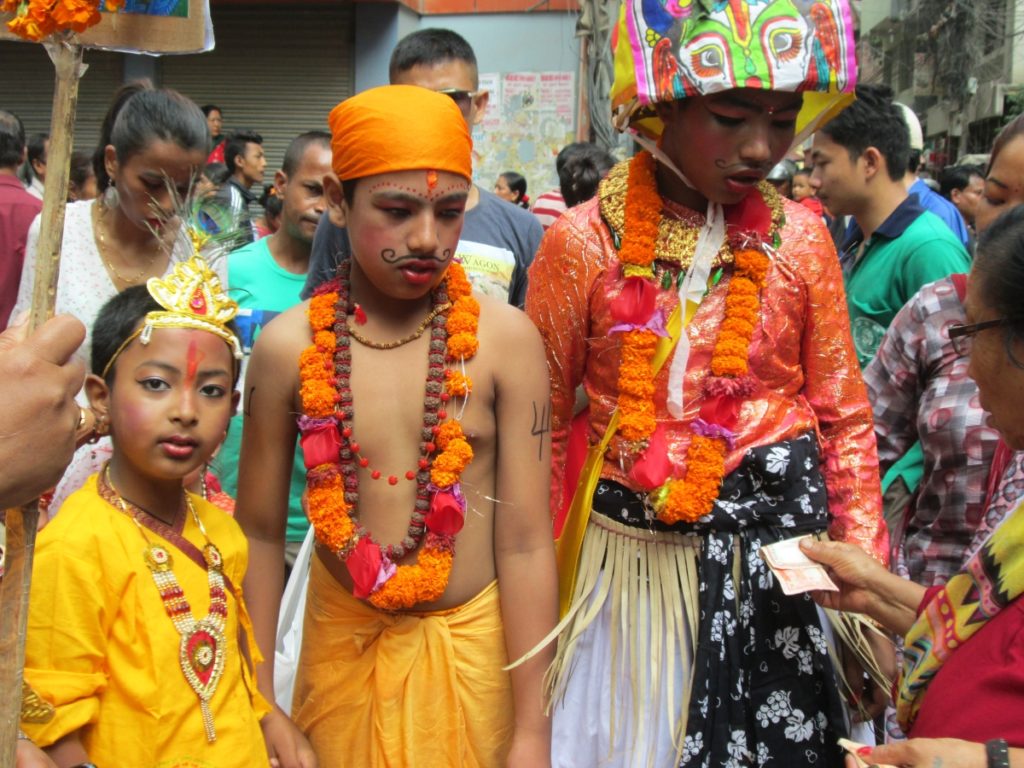 Gai Jatra-a festival to commemorate th dead-people dressed as a cow