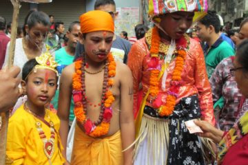 Gai Jatra-a festival to commemorate th dead-people dressed as a cow